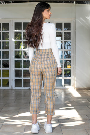 Queencii – Camile Plaid Pants Beige Multicolor