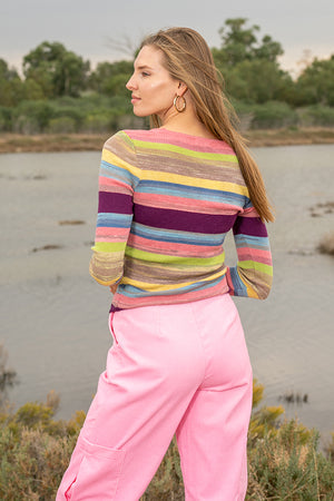 Queencii – Lorraine Stripes Knitted Top Pink Multicolour