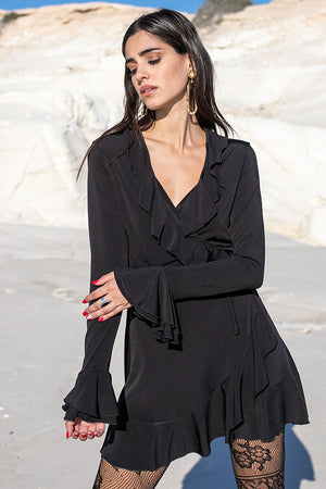 Sun Sea & Roses – Rhea Flare Sleeve Dress Black